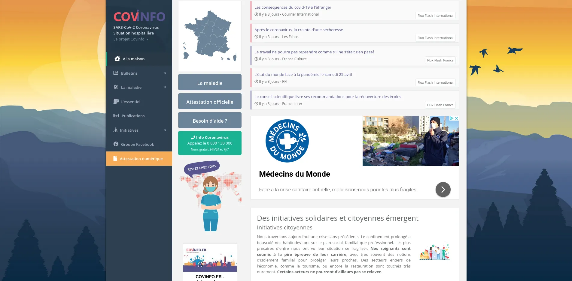 Capture d'écran de l'application Covinfo 1